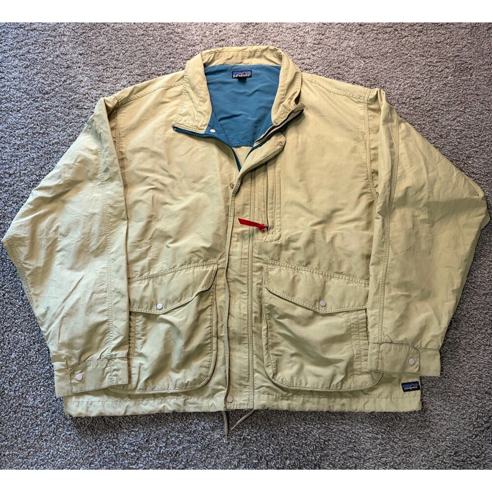 Vintage 90s Patagonia Baggies Jacket Windbreaker Cream Tan Mens XL Full Zip